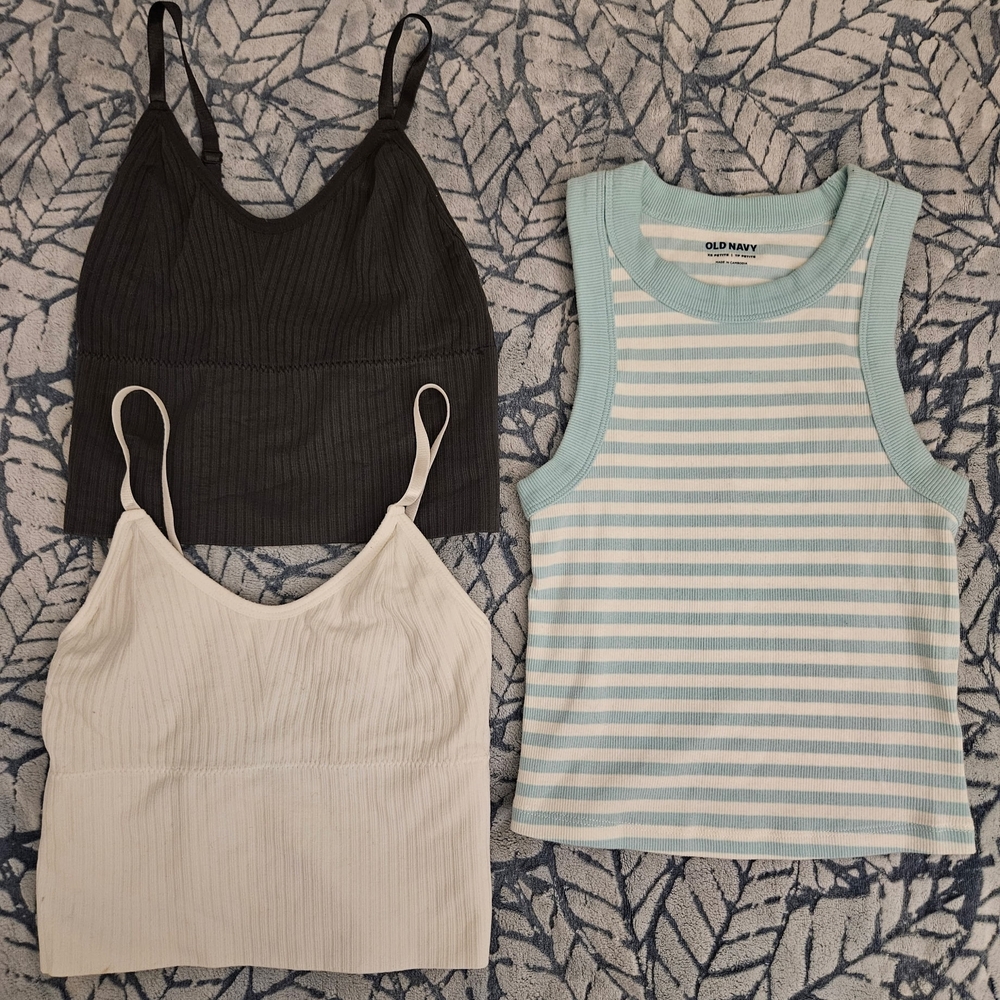 Old Navy Green Striped Tank and Ribbed Tops Set